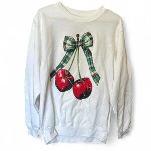 Long White “Inspired Culture” Cherry Graphic Sweater